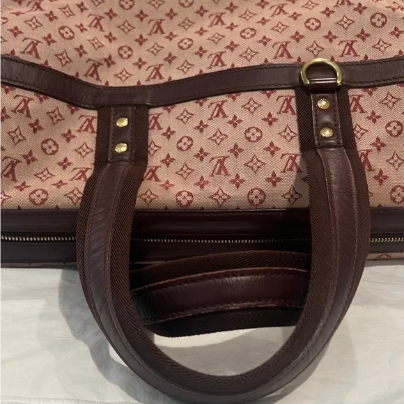 Louis Vuitton Pink Denim with Burgundy Travel Bag with Iconic Monogram - Picture 2 of 9